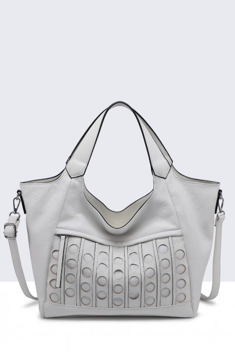 16016-BV Sac à main forme shopping motif perforé : couleur:Blanc