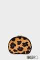 ZE-8006-LM-DG-FLP002 Leather Round brioche purse in leopard pattern printed on furry skin
