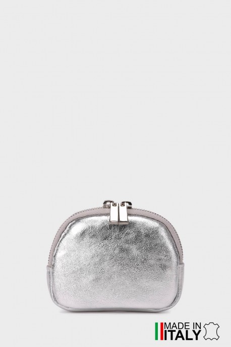Metallic leather round brioche wallet M35-MT-1-AG