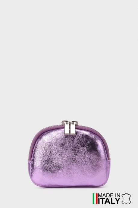 Porte-monnaie Pochette en brioche ronde cuir métallisé M35-MT-1-AG : Couleur:Rose poudr&eacute; (L-532 / L014)