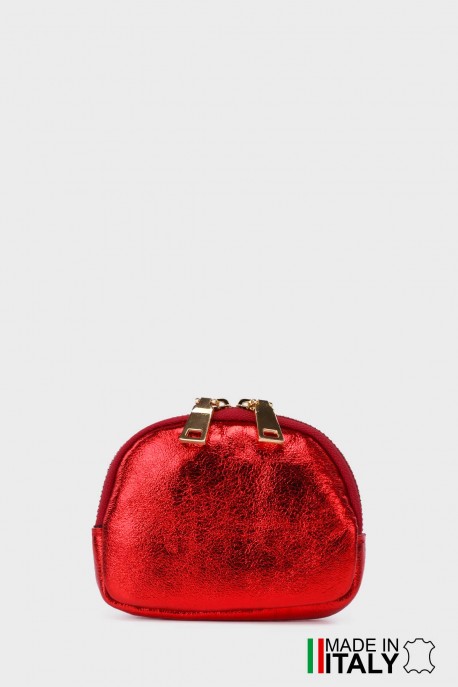 Metallic leather round brioche wallet M35-MT-2-GD : Colors:Scarlet (L-508/L032)