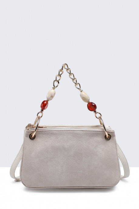 20011-BV Sac à main triple poche en synthétique texture style tressé : couleur:Beige