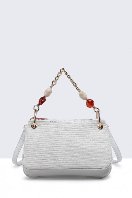 20011-BV Sac à main triple poche en synthétique texture style tressé : couleur:Blanc