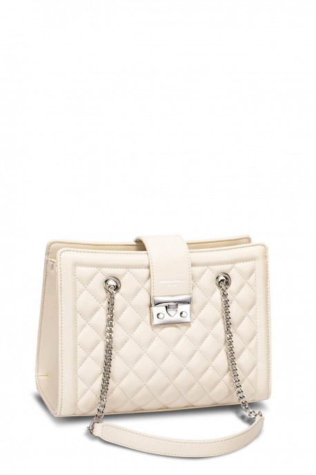 GN-21113N David Jones Sac à main porté épaule matelassé avec lanière en chaine : couleur:Cr&egrave;me de coco (Coconut cream)