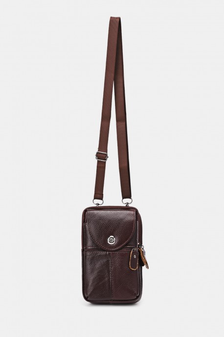 Split Leather crossbody bag - Phone size KJ86702 : colour:Marron fonc&eacute;
