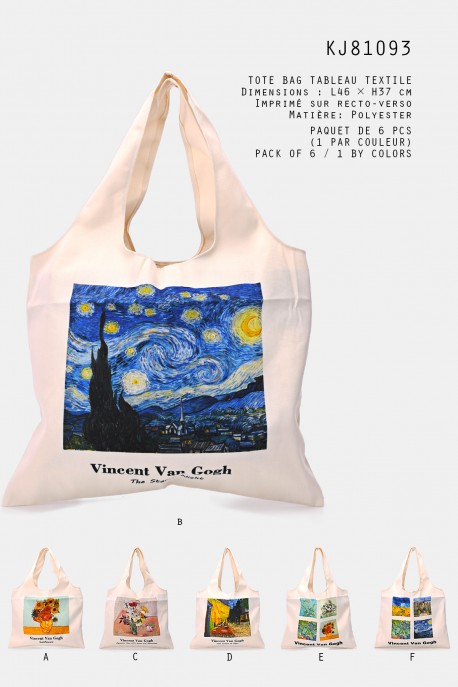 KJ81094 Textile tote bag painting board : colour:Pack of 6