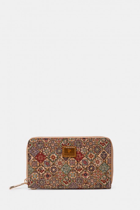 KJ22075 Synthetic printed Cork wallet : colour:B