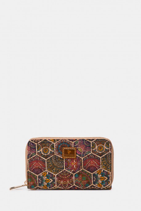 KJ22075 Synthetic printed Cork wallet : colour:D