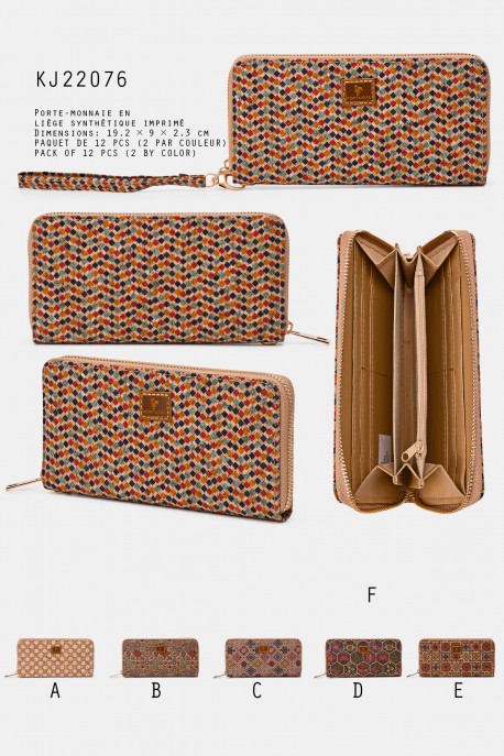 KJ22076 Synthetic printed Cork wallet : colour:Pack of 12