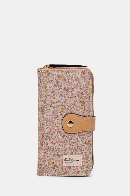 BG4243 Porte-carte / Porte-monnaie motif fleurs liberty : couleur:Camel