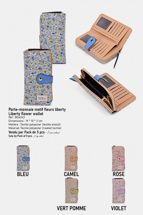 BG4243 Porte-carte / Porte-monnaie motif fleurs liberty : couleur:Pack de 5