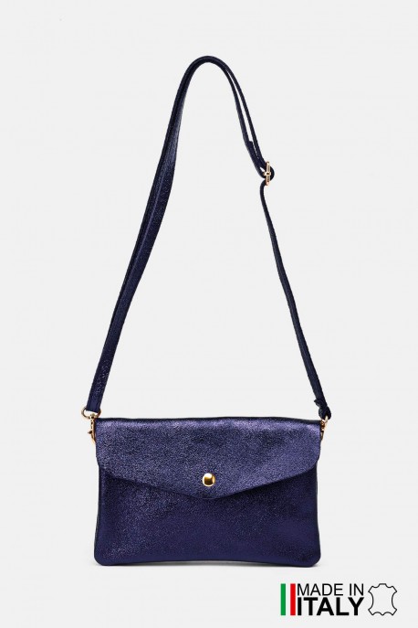 Sac pochette bandoulière en cuir métallisé ZE-9010-MT : Couleur:Marine (L-530 / L033)