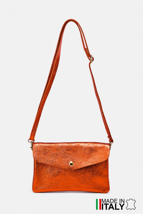 Sac pochette bandoulière en cuir métallisé ZE-9010-MT : Couleur:Citrouille (L-520)