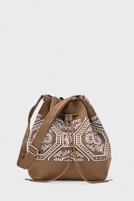 KJ-2425-1 Sac seau en textile style tricot : couleur:Camel