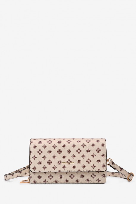 KJ8210 Sac pochette bandoulière rabat imprimé monogramme