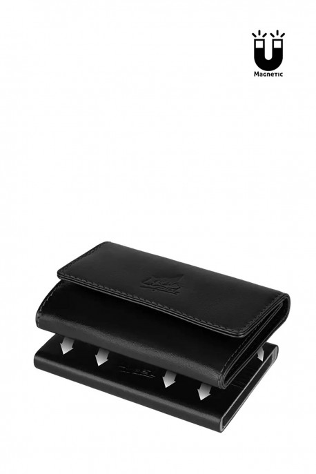 Lupel L684SH Duo Magnetic Leather Case Card Wallet and Keyring with RFID protection : colour:Black
