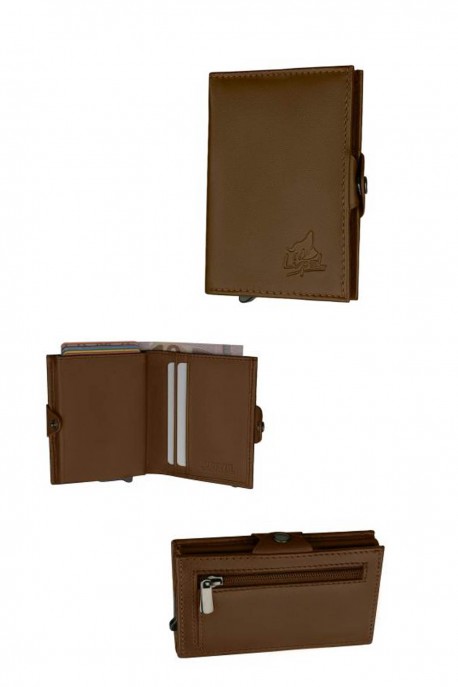 Lupel L699SH Portefeuille porte carte en cuir de vachette et boitier aluminium avec protection RFID