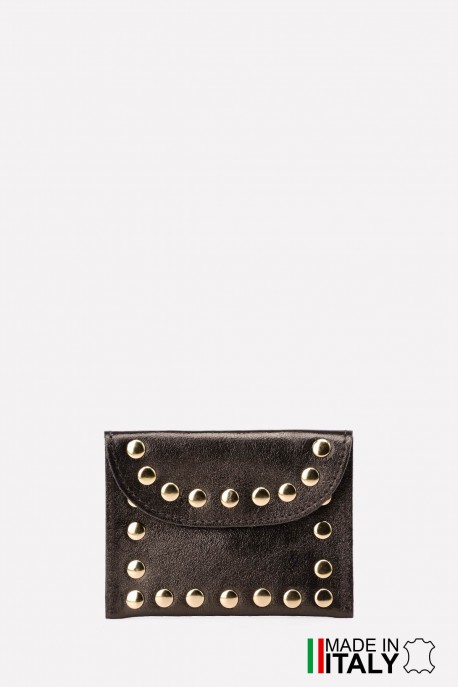 Porte-monnaie Pochette cuir métallisé avec clous rivet ZE-8007-MT : Couleur:P&eacute;trole (L-511)