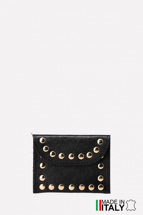 Metallic leather clutch purse with rivet studs ZE-8007-MT : Colors:Black (L022/L-522)