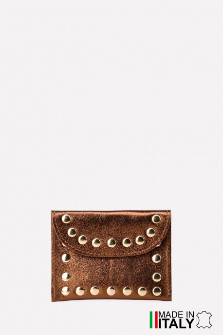 Metallic leather clutch purse with rivet studs ZE-8007-MT : Colors:Caramel (L006/L-527)