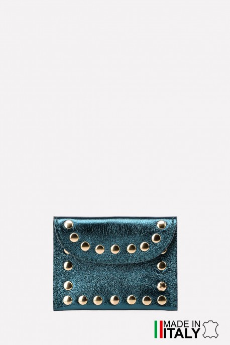 Metallic leather clutch purse with rivet studs ZE-8007-MT