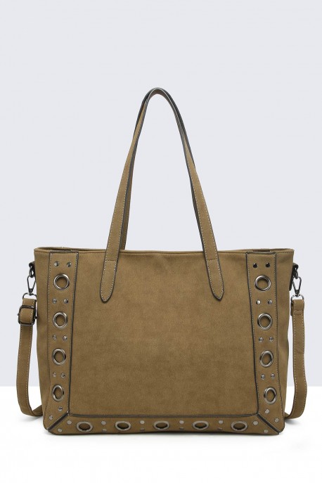 28850-BV Synthetic nubuck effect shopping tote bag : colour:Taupe