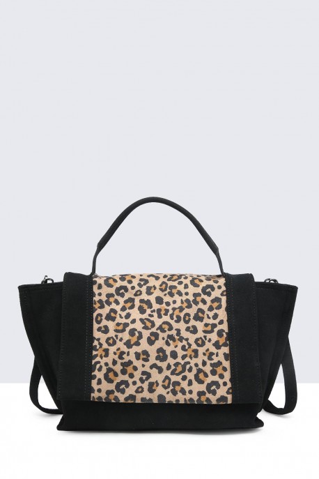 28853-BV Sac cabas léopard synthétique effet nubuck avec rabat