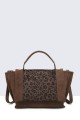 28853-BV Synthetic nubuck effect leopard tote bag with flap