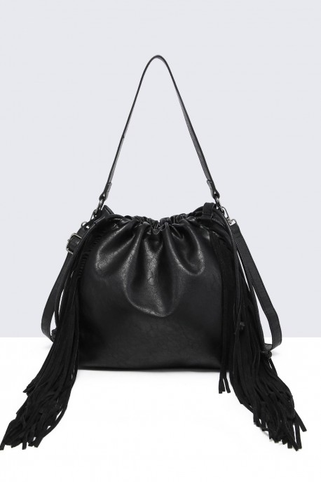 60029-BV Bohemian-style shoulder bag with fringe