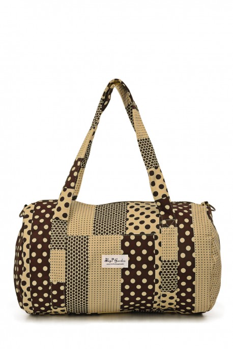 BG-6864 Sac à langer polochon textile coton motif petits pois : couleur:Marron (Brown)