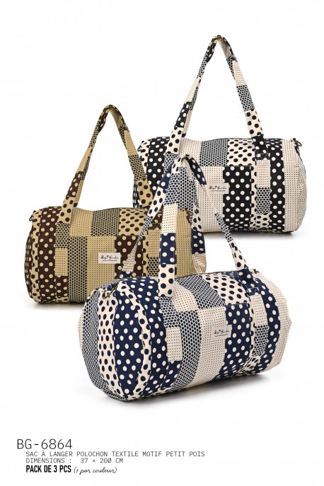 BG-6864 Polka dot cotton textile duffel bag changing bag : colour:Pack of 3
