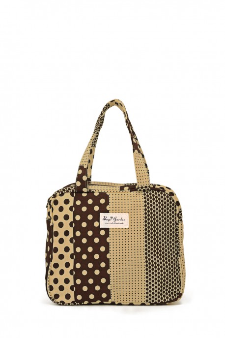 BG-6868 Polka dot cotton textile handbag : colour:Brown