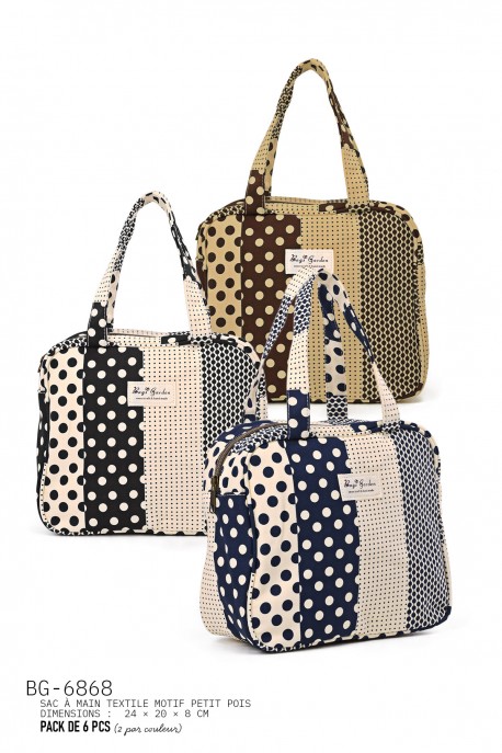 BG-6868 Polka dot cotton textile handbag : colour:Pack of 6