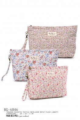 BG-6846 Pochette trousse maquillage textile coton matelassé fleuri
