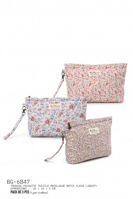 BG-6847 Pochette trousse maquillage textile coton matelassé fleuri