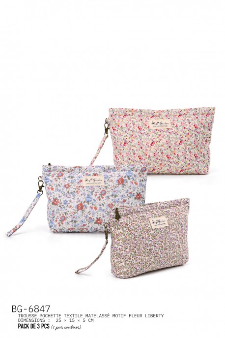 BG-6847 Pochette trousse maquillage textile matelassé fleuri