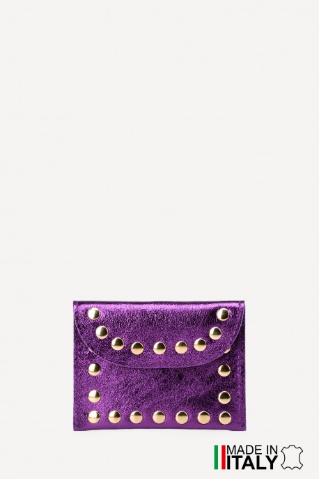 Metallic leather clutch purse with rivet studs ZE-8007-MT : Colors:Bright Purple (L-540)