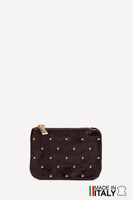 Flat pocket purse in studded metallic leather ZE-8003