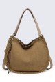 11140-BV Nubuck-effect shoulder handbag with metal embellishments