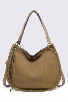 11140-BV Sac à main épaule effet nubuck avec ornements métalliques