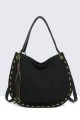 11140-BV Nubuck-effect shoulder handbag with metal embellishments