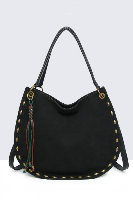11140-BV Sac à main épaule effet nubuck avec ornements métalliques