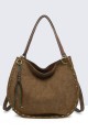 11140-BV Sac à main épaule effet nubuck avec ornements métalliques