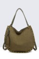 11140-BV Sac à main épaule effet nubuck avec ornements métalliques