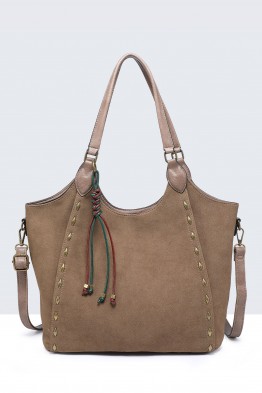 11141-BV Nubuck-effect shoulder handbag with metal embellishments