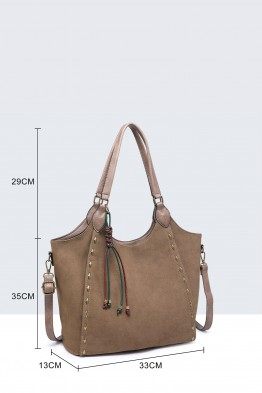 11141-BV Nubuck-effect shoulder handbag with metal embellishments