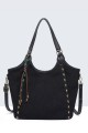 11141-BV Nubuck-effect shoulder handbag with metal embellishments