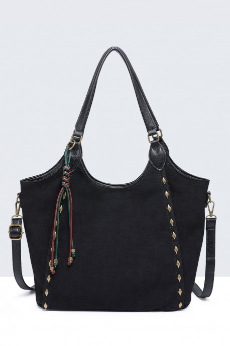 11141-BV Nubuck-effect shoulder handbag with metal embellishments