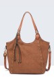 11141-BV Nubuck-effect shoulder handbag with metal embellishments