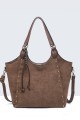 11141-BV Nubuck-effect shoulder handbag with metal embellishments